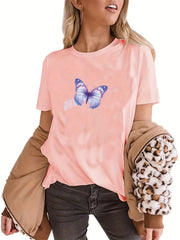 Butterfly Print T-shirt Short Sleeve Crew Neck Streetwear Summer Tee