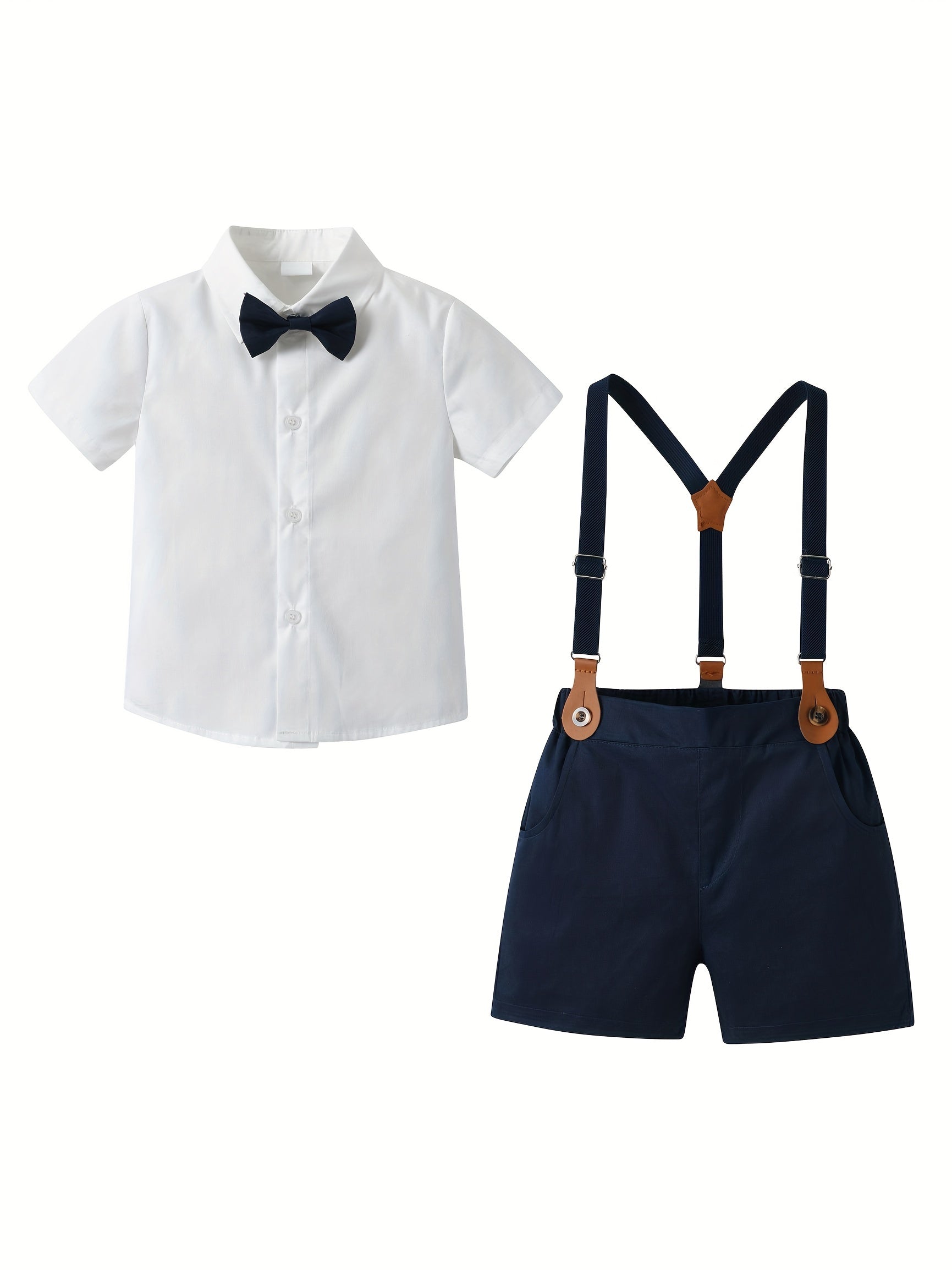Boys Slim Fit Striped Bowtie Shirt & Shorts Set