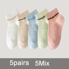 5 Pairs Solid Low Cut Ankle Socks Women's Stockings