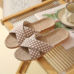 Women's Linen Flat Slides Cross Strap Floral Non Slip Shoes