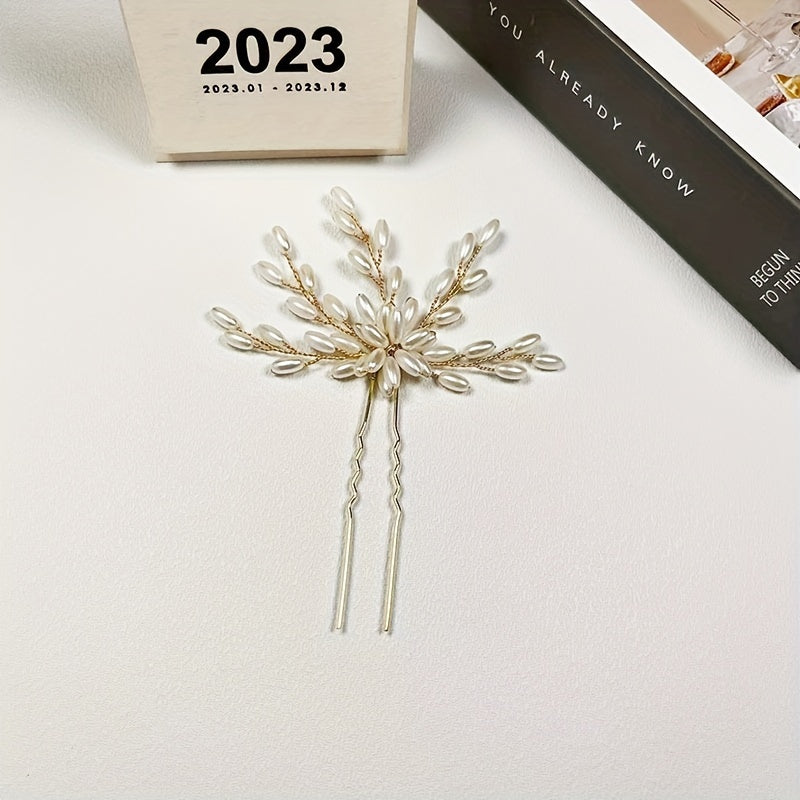 Faux Pearl Leaf Shape Hair Pin U shaped Hairpin Hair Accessories