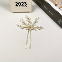 Faux Pearl Leaf Shape Hair Pin U shaped Hairpin Hair Accessories