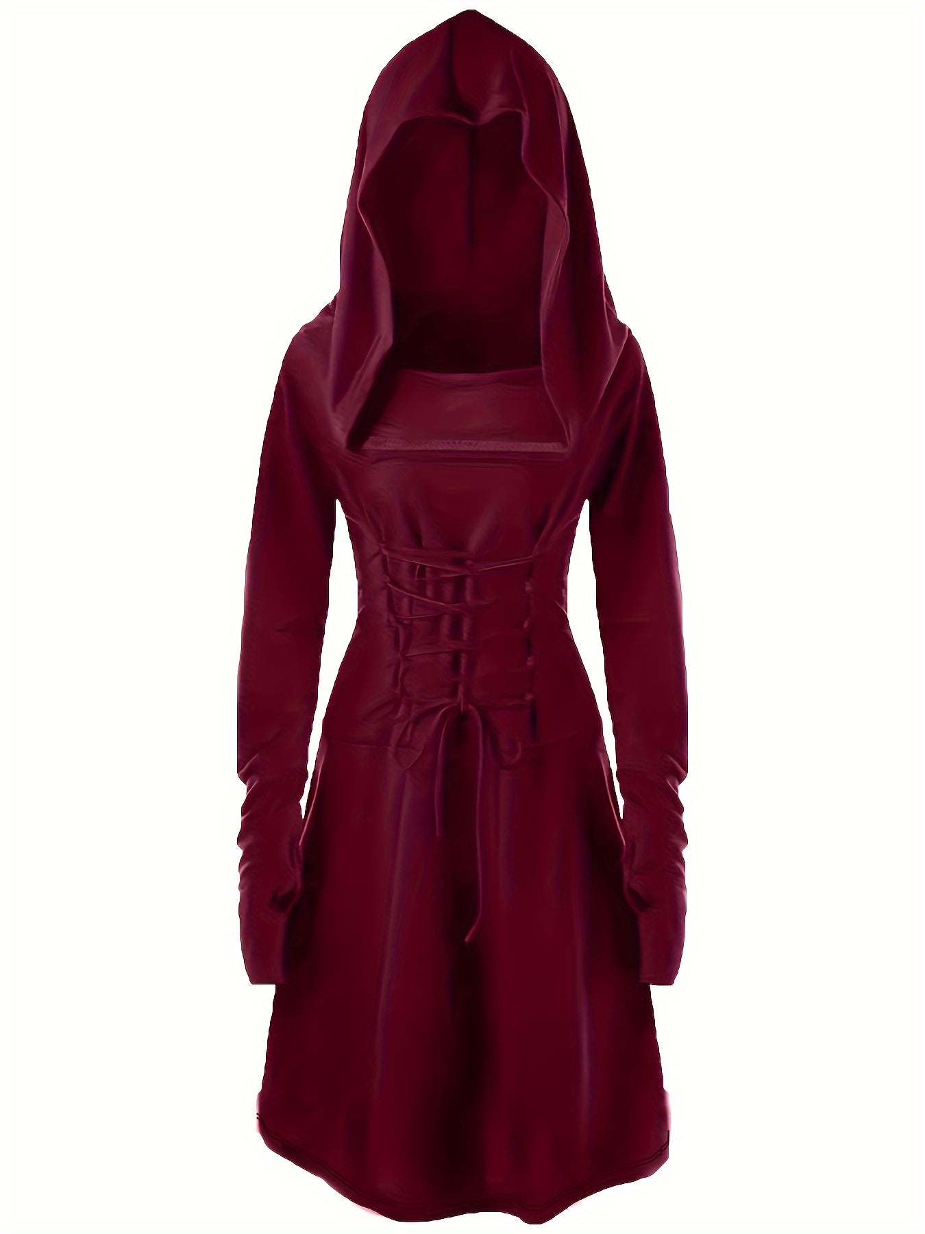 Gothic Lace Up Long Sleeve Hooded Dress