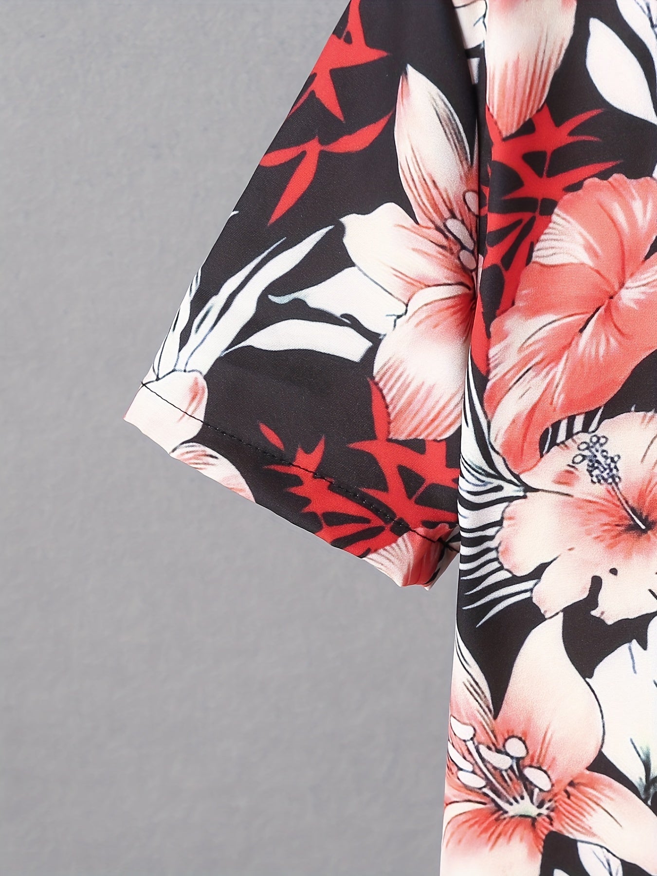 Tropical Floral & Leaf Print Boys Casual Short Sleeve Shirt
