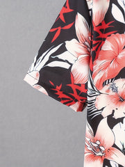 Tropical Floral & Leaf Print Boys Casual Short Sleeve Shirt
