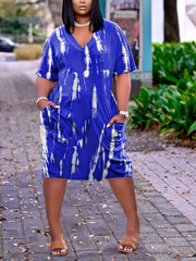 Tie Dye V Neck Dress With Pockets