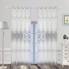 Grey Flower Embroidered Curtain for Home Decor