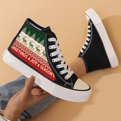 Christmas Chunky Canvas Sneakers High Top Skate Shoes
