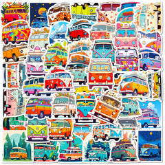 50pcs Cartoon Bus Stickers Waterproof Vinyl Stickers - Laptop Water Bottles