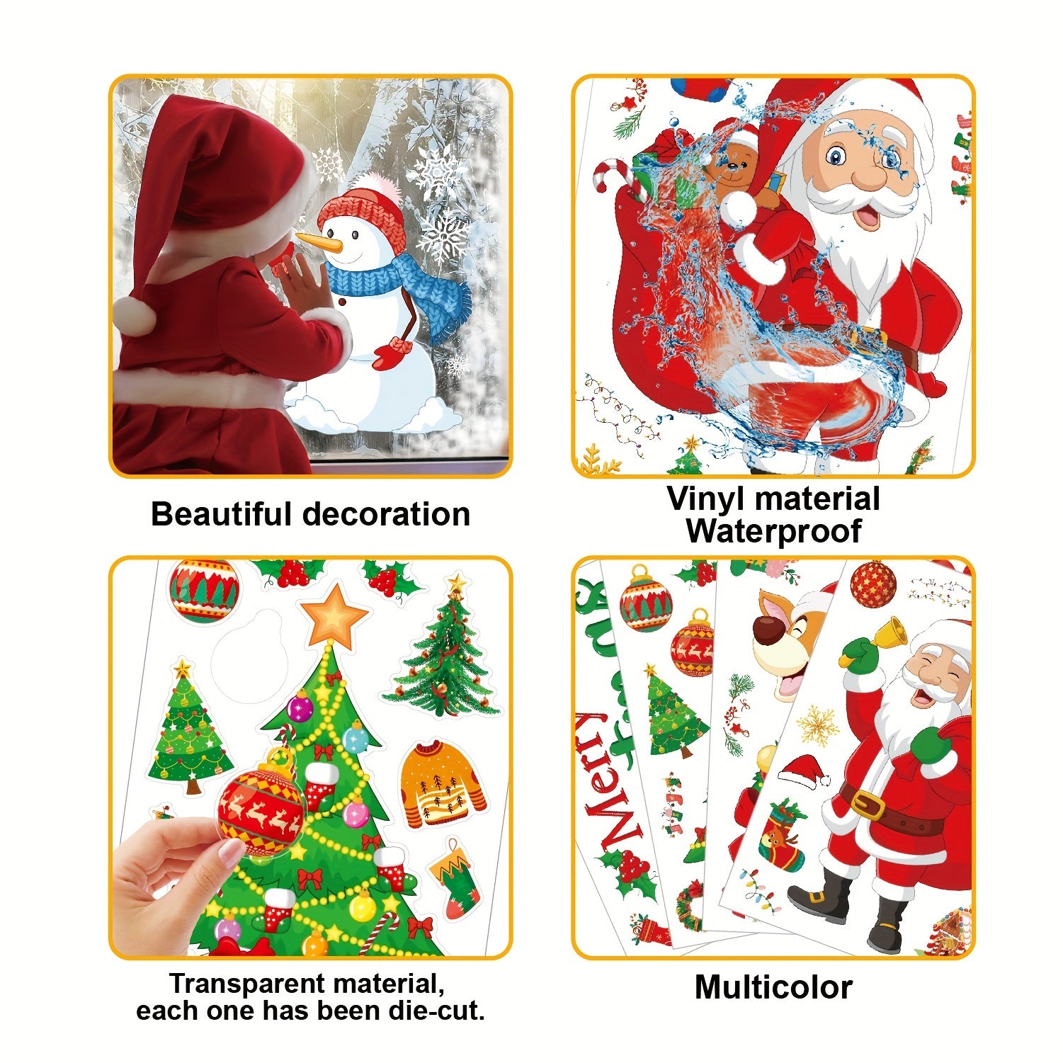 6pcs Christmas Window Stickers - Self-adhesive Holiday Wall Decorations