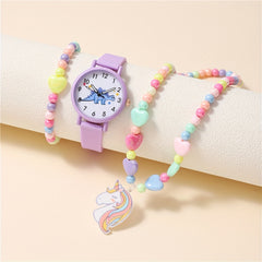 3pcs Set Dinosaur Pattern Kids Watch with Bracelet & Necklace
