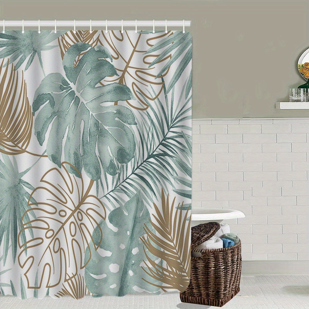 Leaf Pattern Shower Curtain Set with Non Slip Design