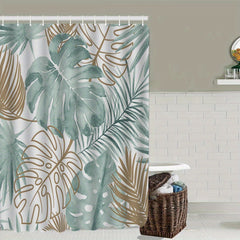 Leaf Pattern Shower Curtain Set with Non Slip Design