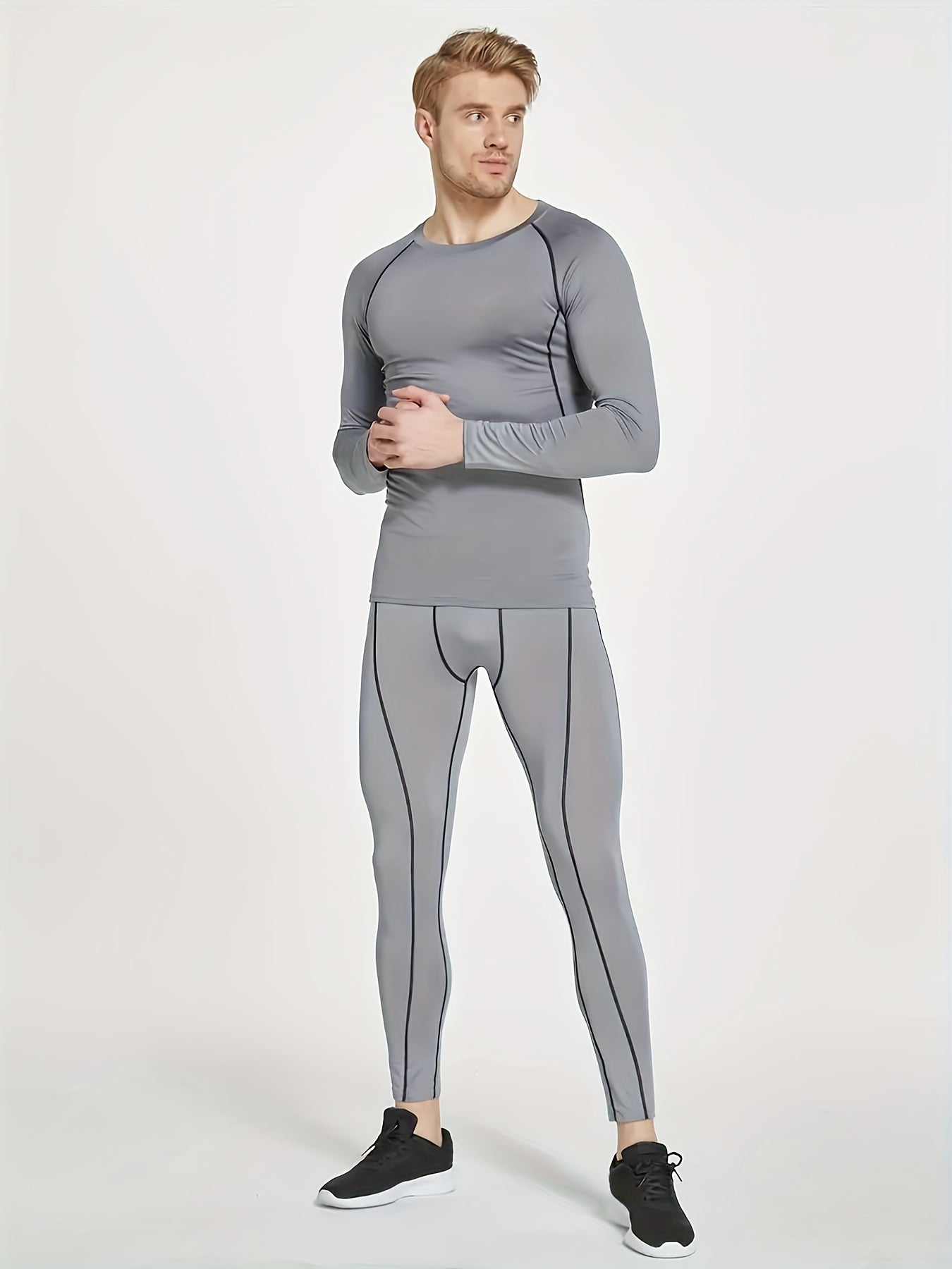Men's Compression Long Sleeve T-Shirt High Stretch Crew Neck - Fitness Training