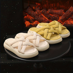 Open Toe Cross Strap Beach Slippers Thick Sole Flatform Shoes