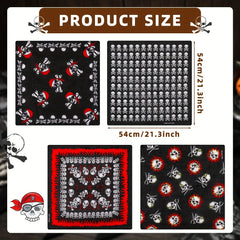 4pcs Bandana For Men Cotton Squares Headwraps Pirate Skull Scarf Neckerchiefs