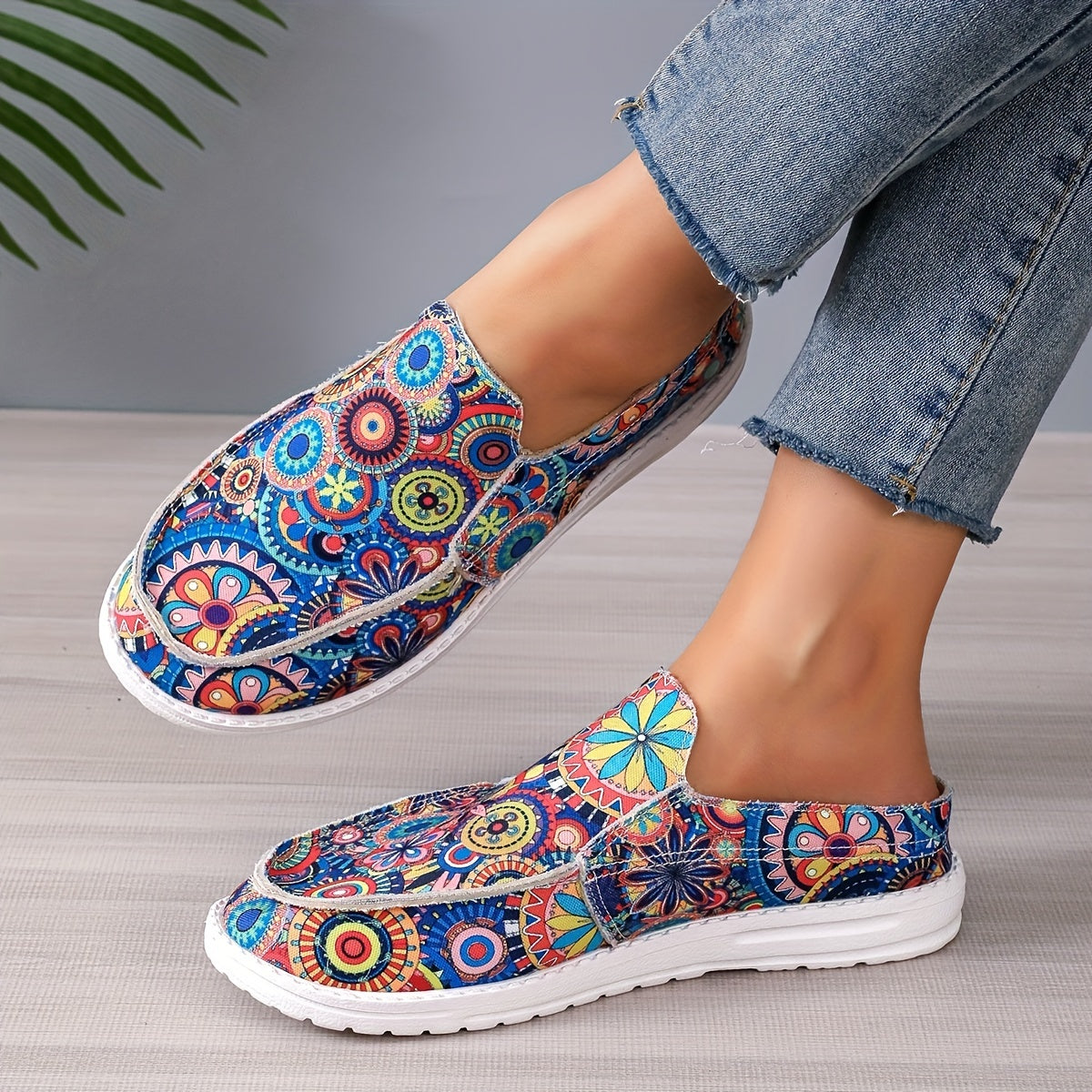 Women's Colorful Printed Slip On Canvas Flat Shoes