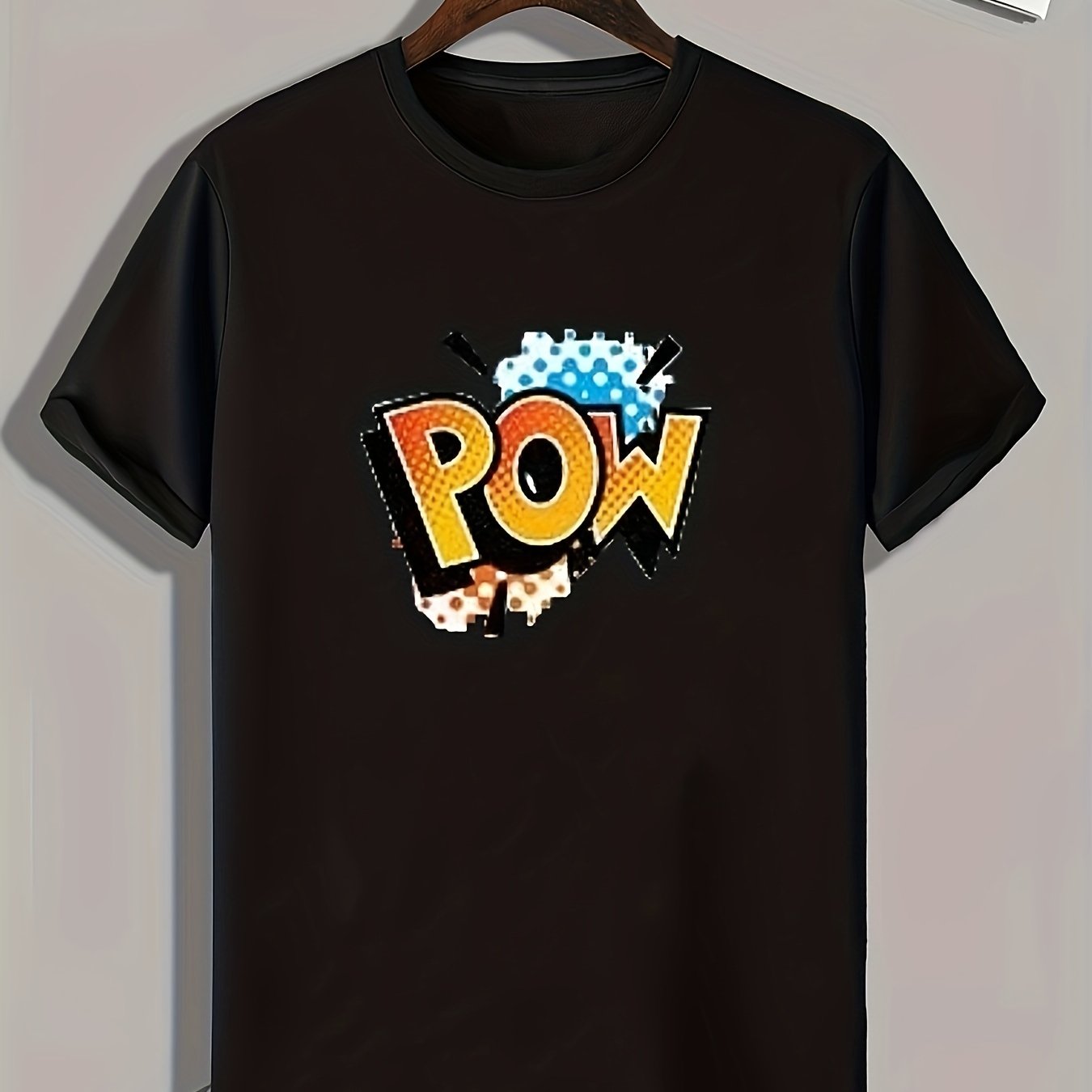 POW Pattern Print Men's Comfy Sports T-shirt Graphic Tee
