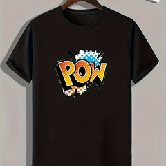 POW Pattern Print Men's Comfy Sports T-shirt Graphic Tee