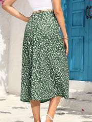 Floral Print Midi Skirt with Side Slit for Summer & Spring