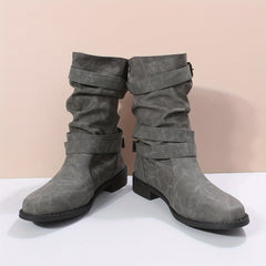 Women's Chunky Heel Boots Buckle Strap Dress Comfortable Walking Shoes