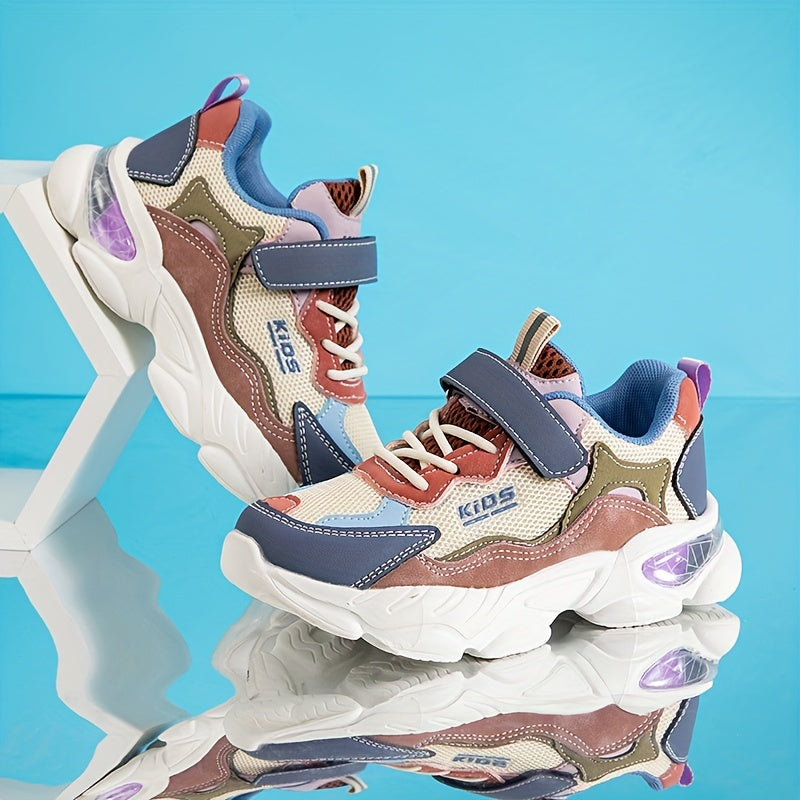 Girl's Hook and Loop Running Shoes Anti-skid Breathable Sneakers