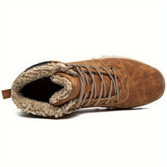 Men's Plush Lined Ankle Boots Warm Lace Up Durable Shoes Non-Slip