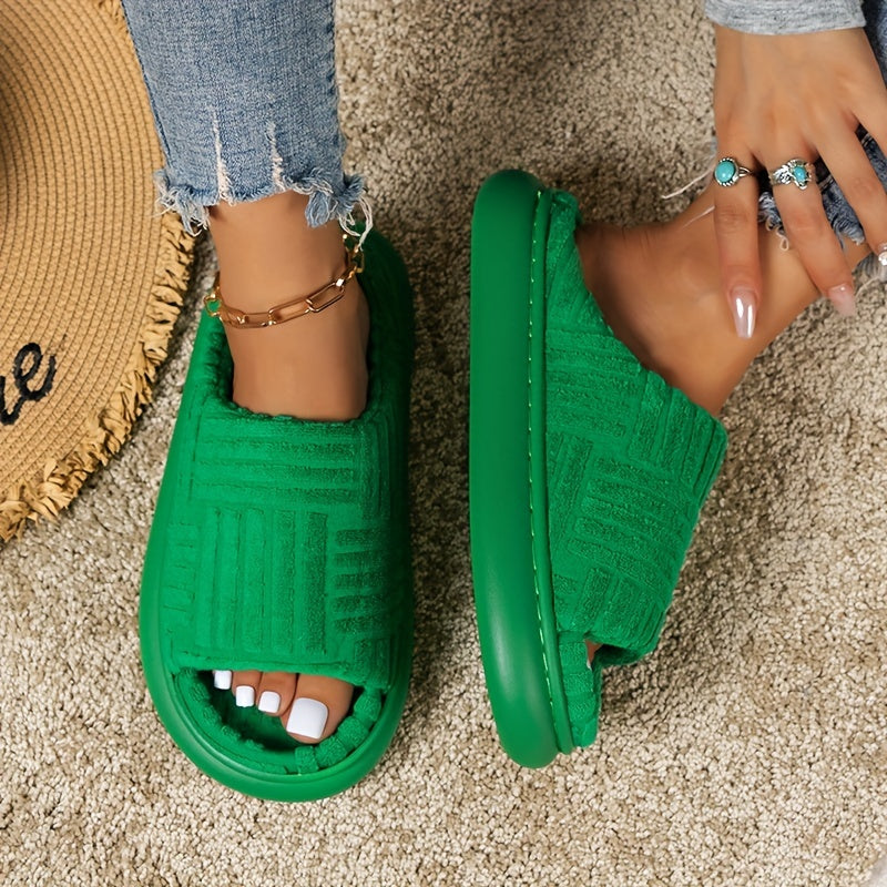 Women's Solid Platform Slippers Casual Slip On Towel Shoes