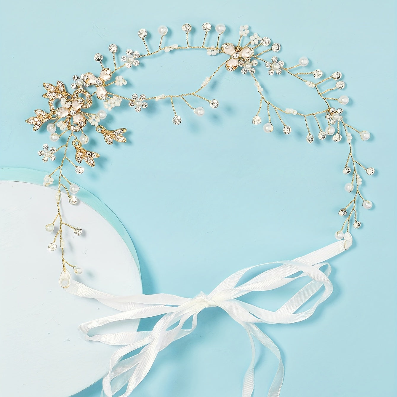 Crystal Wedding Headpiece Faux Pearl Bridal Hair Vine Tiara