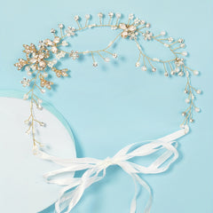 Crystal Wedding Headpiece Faux Pearl Bridal Hair Vine Tiara
