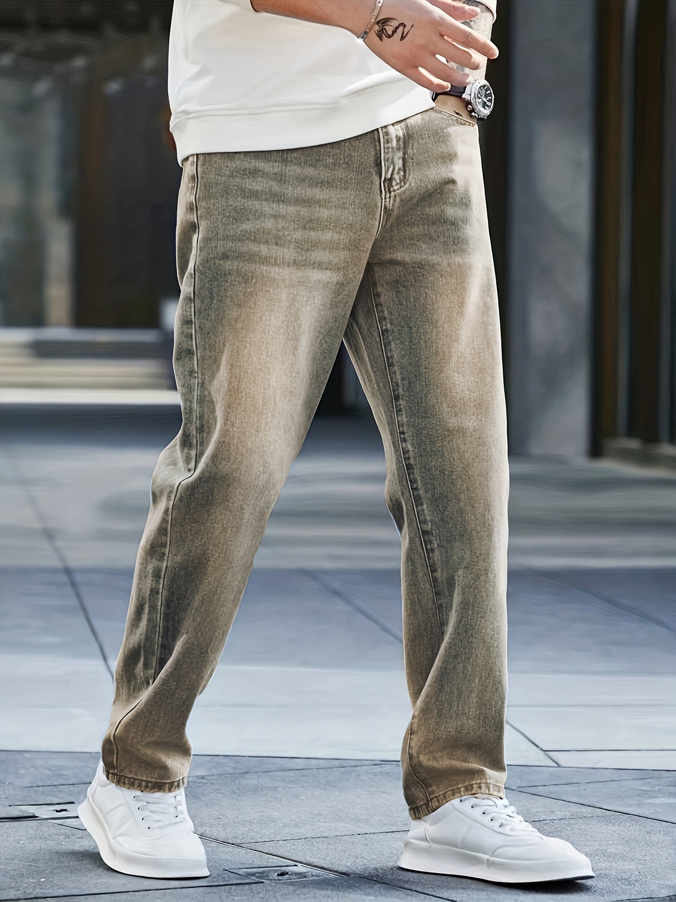 Men's Distressed Denim Pants Loose Fit Straight Leg Jeans