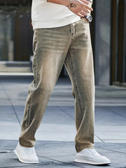 Men's Distressed Denim Pants Loose Fit Straight Leg Jeans