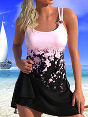 Women's Plus Floral Tankini Set with Ring Decor Tank Top & Shorts