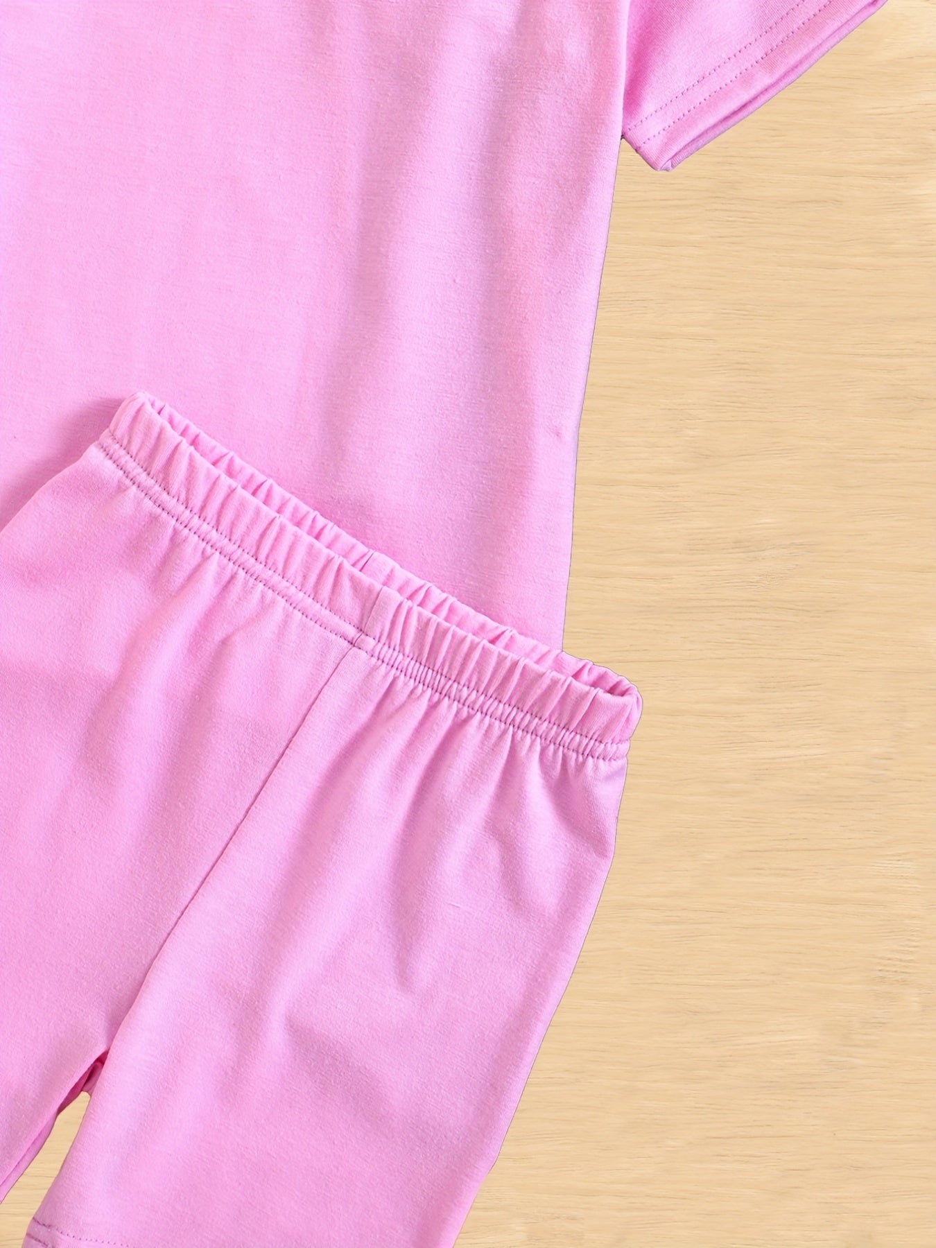 Girls 2pcs T shirt & Elastic Waist Shorts Set Solid Comfy Short Sleeve