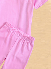 Girls 2pcs T shirt & Elastic Waist Shorts Set Solid Comfy Short Sleeve