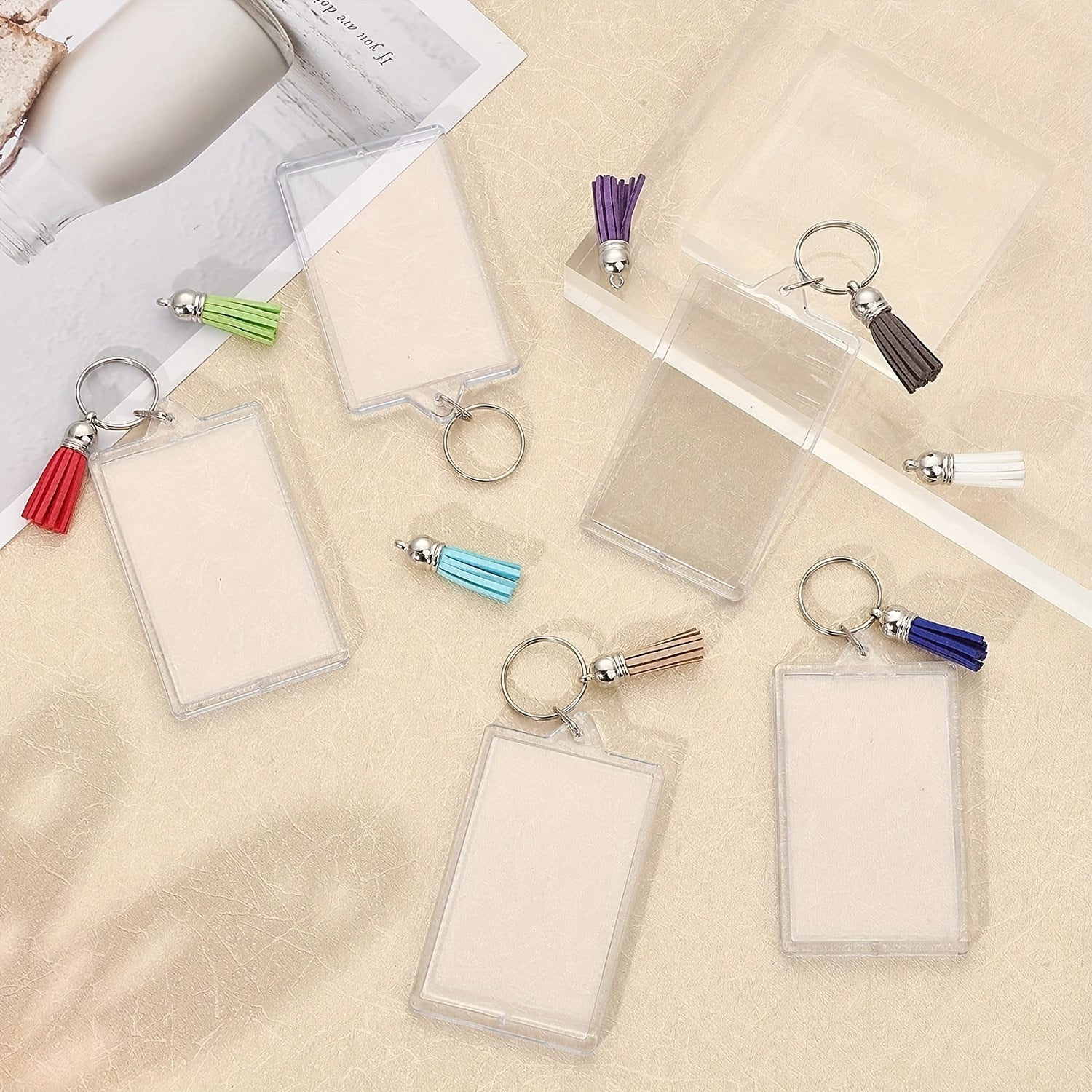5pcs DIY Rectangle Keychain Picture Frame with 5 Tassels