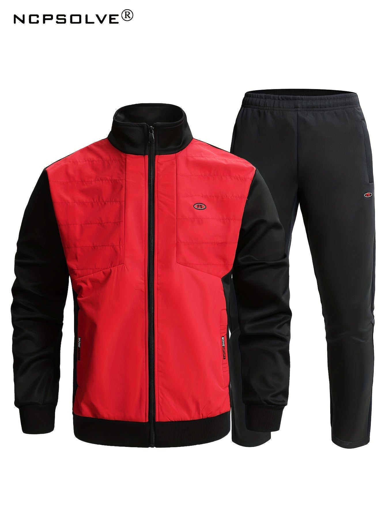 Men's Sports Suit with Zip Up Jacket and Stretch Waist Pants