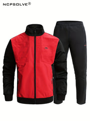 Men's Sports Suit with Zip Up Jacket and Stretch Waist Pants