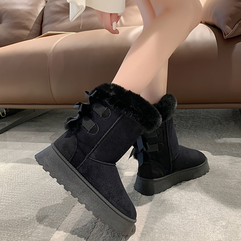 Women's Chunky Snow Boots with Bowknot Detail
