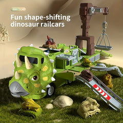Kids Dino Eng Car Deformation Toy Set Inertia Triceratops Sound Liftable Towe