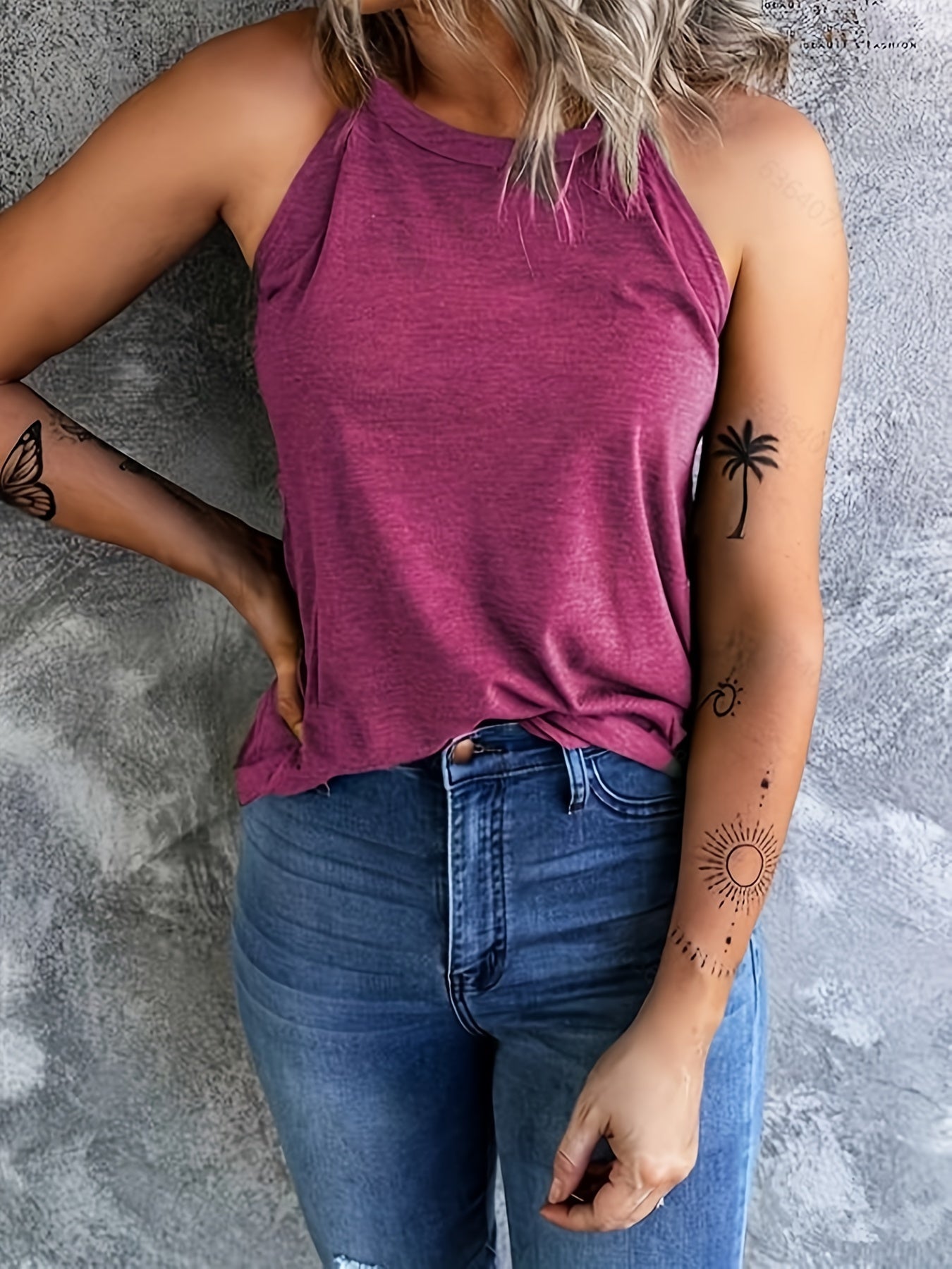 Solid Sleeveless Crew Neck Top for Women