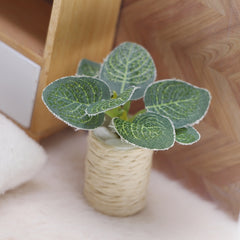Artificial Eucalyptus Fiddle Leaf Fig Plant Pot for Dollhouse or Terrarium Decor