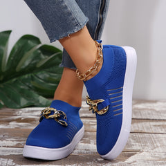 Breathable Mesh Sneakers with Chain Decor for Women