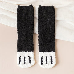 4 Pairs Cat Claw Print Socks Comfy & Fuzzy Warm Socks Women's Stockings