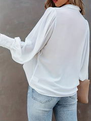Solid Button Up Lantern Sleeve Blouse
