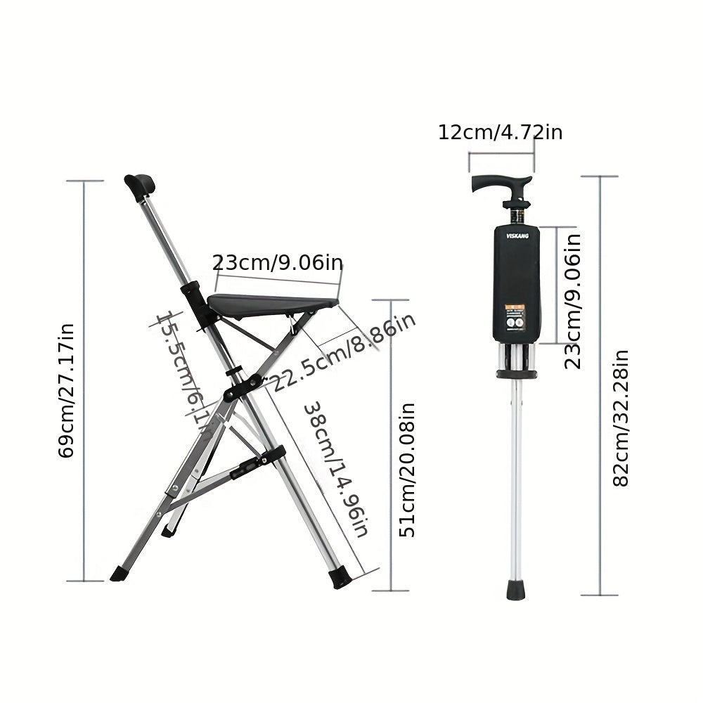 Portable Cane Seat, 117.93KG Capacity, Aluminum Alloy, Durable