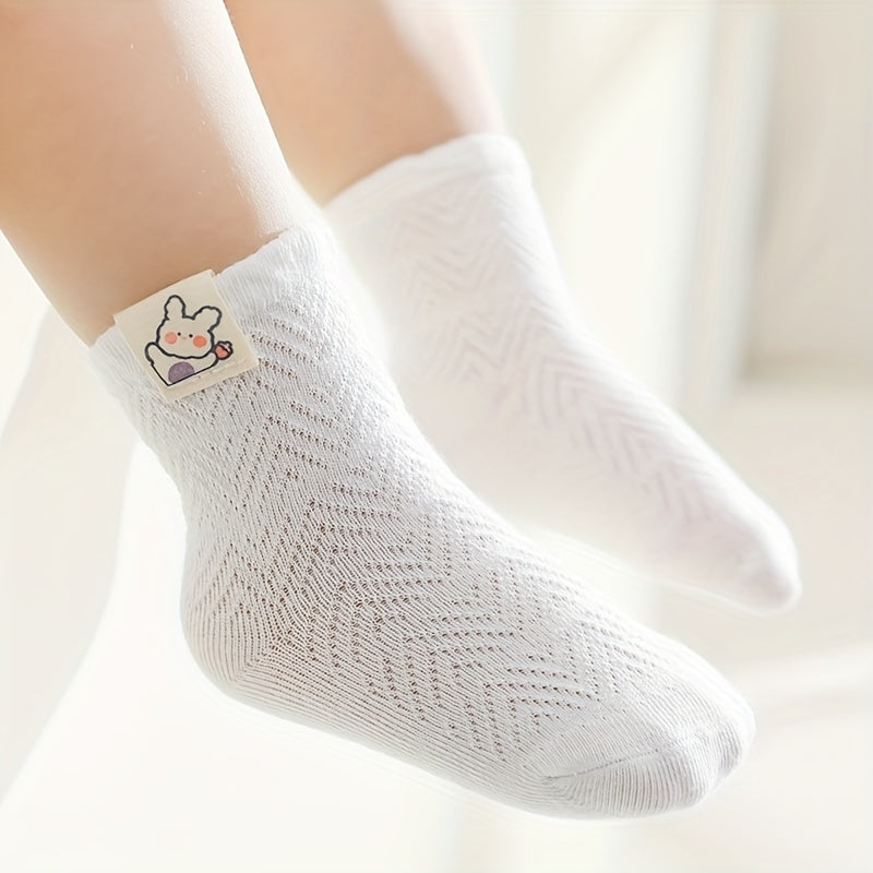 5Pairs Baby Girls Mesh Cartoon Pattern Socks Breathable Short Tube