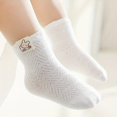 5Pairs Baby Girls Mesh Cartoon Pattern Socks Breathable Short Tube