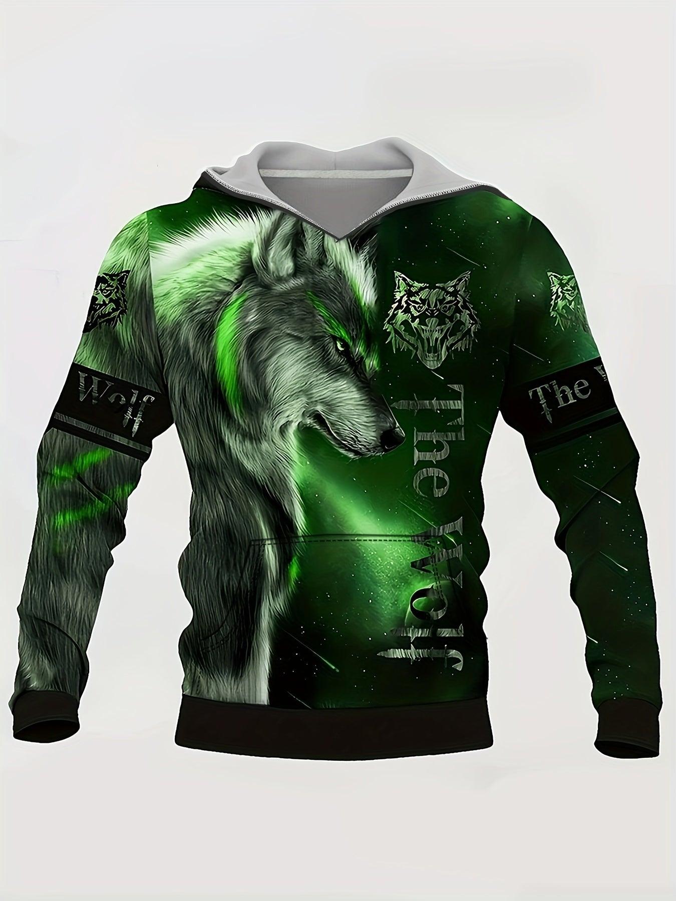 Wolf Print Hoodie Mens Graphic Sweatshirt Kangaroo Pocket Hooded Pullover
