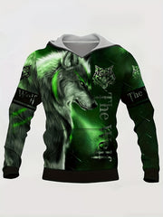 Wolf Print Hoodie Mens Graphic Sweatshirt Kangaroo Pocket Hooded Pullover